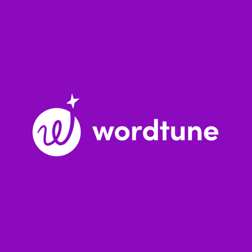 Wordtune logo on a purple background for AI writing and sentence rewriting assistance